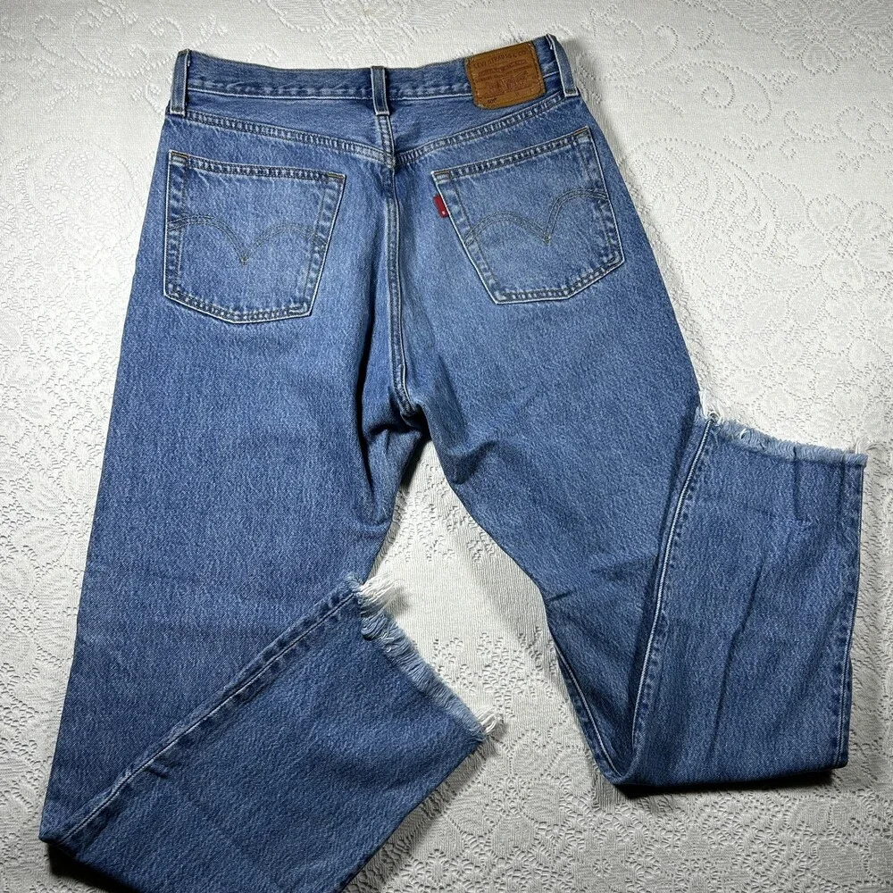 Levis 501 Jeans Mens 31x27 Distressed Button Fly Raw Hem Denim Pants